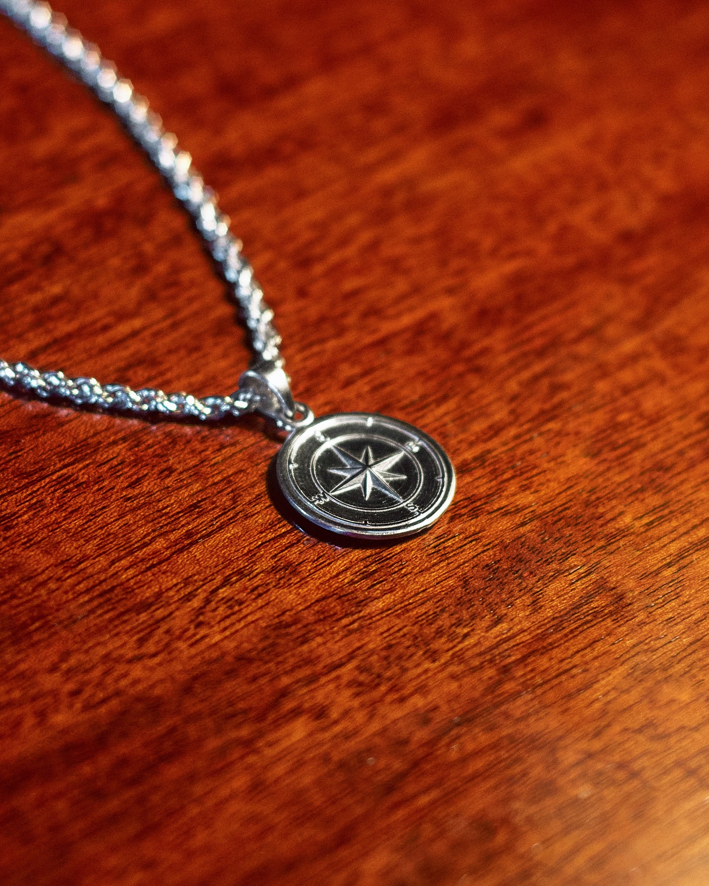 Compass Pendant - styled with Rope Chain 3mm, pendant on chain