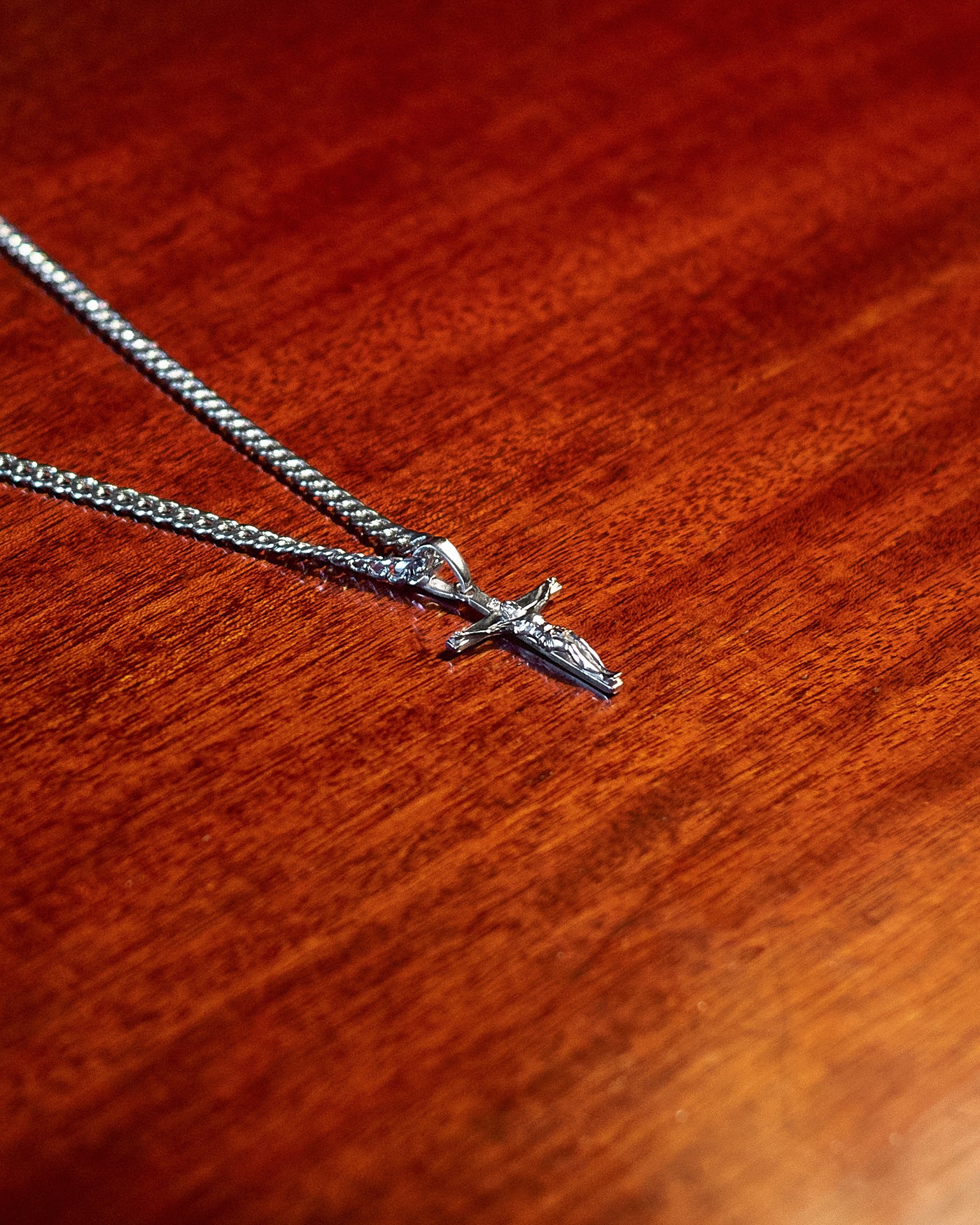 Crucifix Pendant - styled with Cuban Chain 5mm, pendant on chain