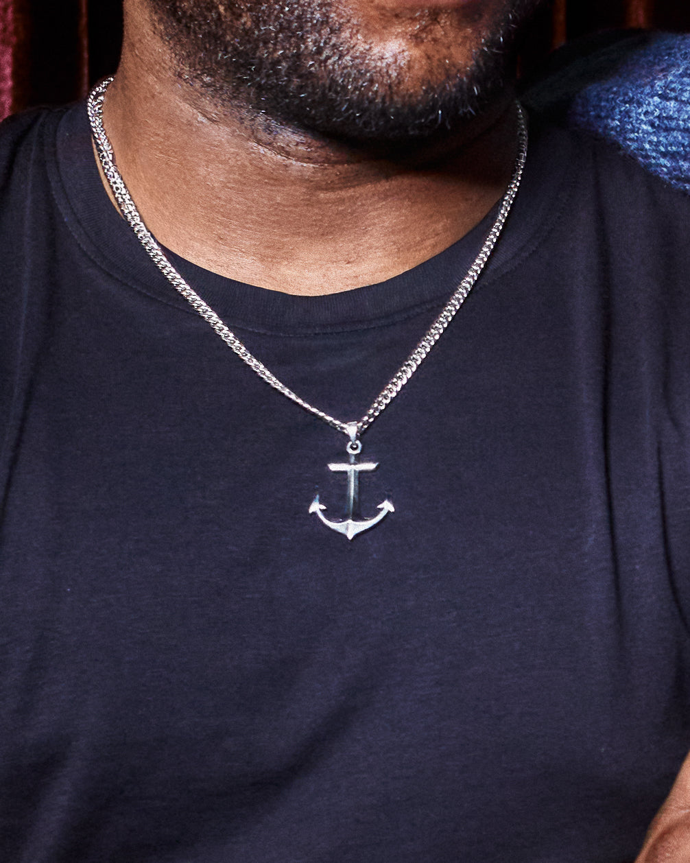 Anchor Pendant - styled with Cuban Chain 5mm, pendant on chain detail