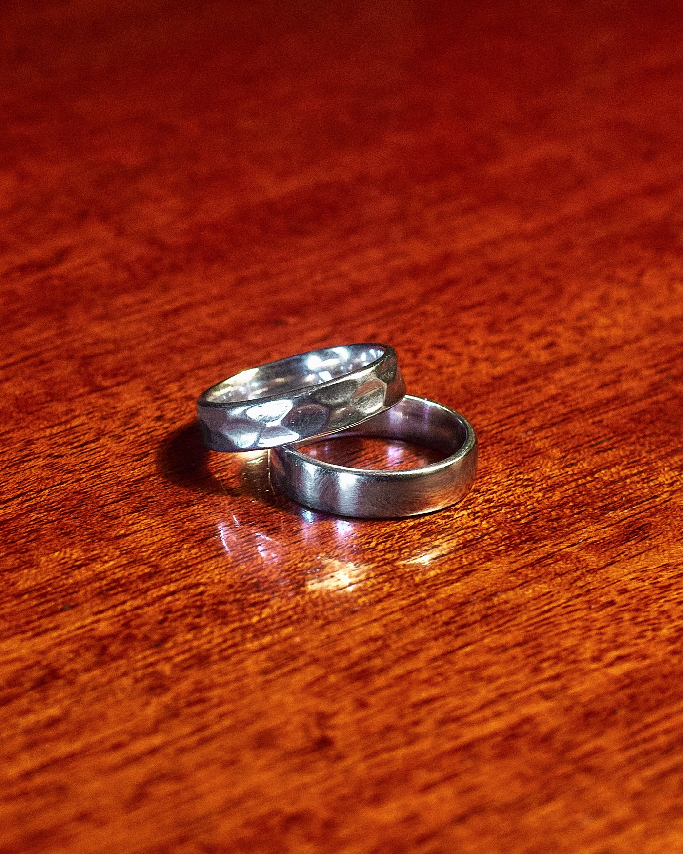 Hammered Band Ring - styled with Plain Band Ring, two-ring detail shot