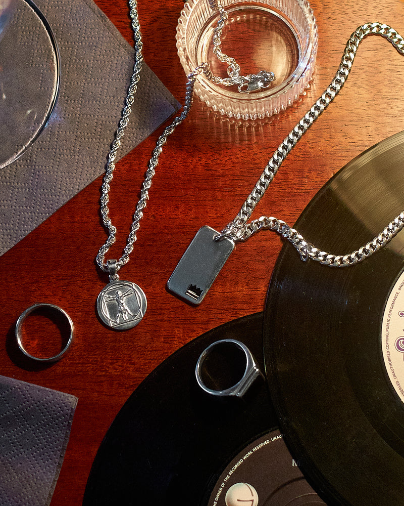 Crown Dog Tag - styled with Plain Signet Ring, detail shot