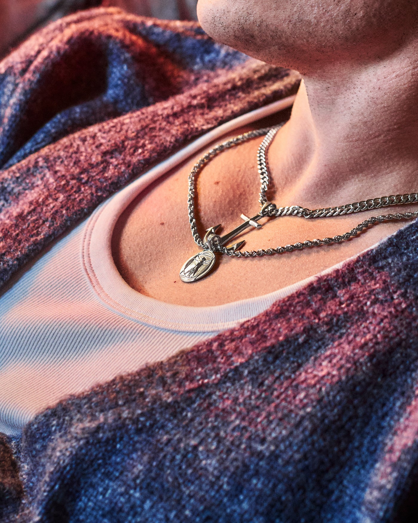 Vitruvian Pendant - styled with Anchor Pendant, Cuban Chain 5mm and Rope Chain 3mm, pendants styled with both chain types