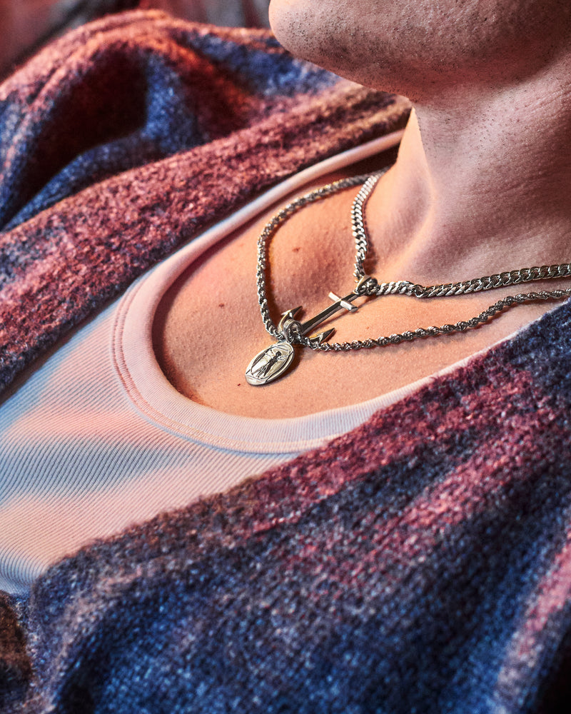 Vitruvian Pendant - styled with Anchor Pendant, Cuban Chain 5mm and Rope Chain 3mm, pendants styled with both chain types