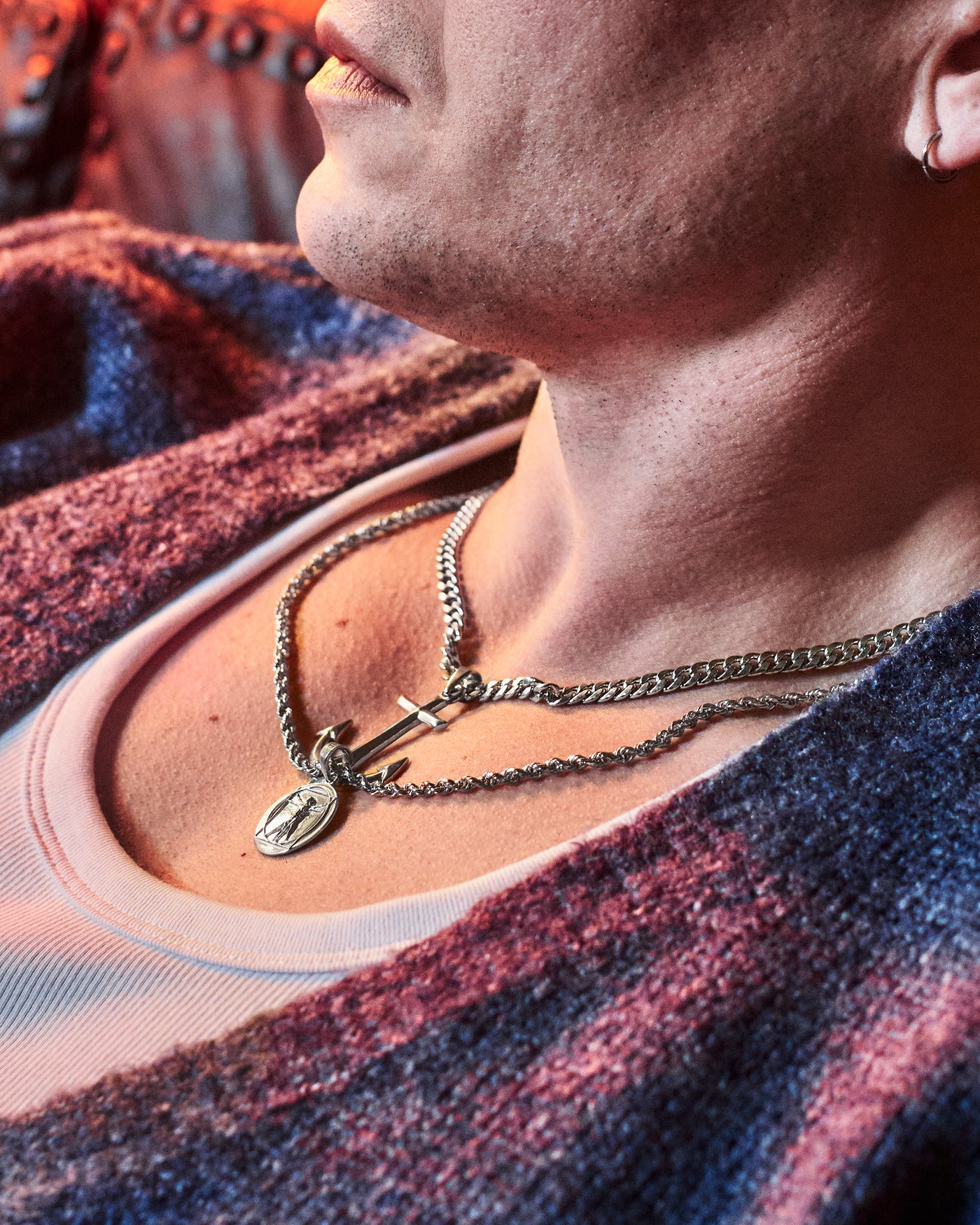 Anchor Pendant - styled with Vitruvian Pendant, Cuban Chain 5mm and Rope Chain 3mm, pendants styled with both chain types