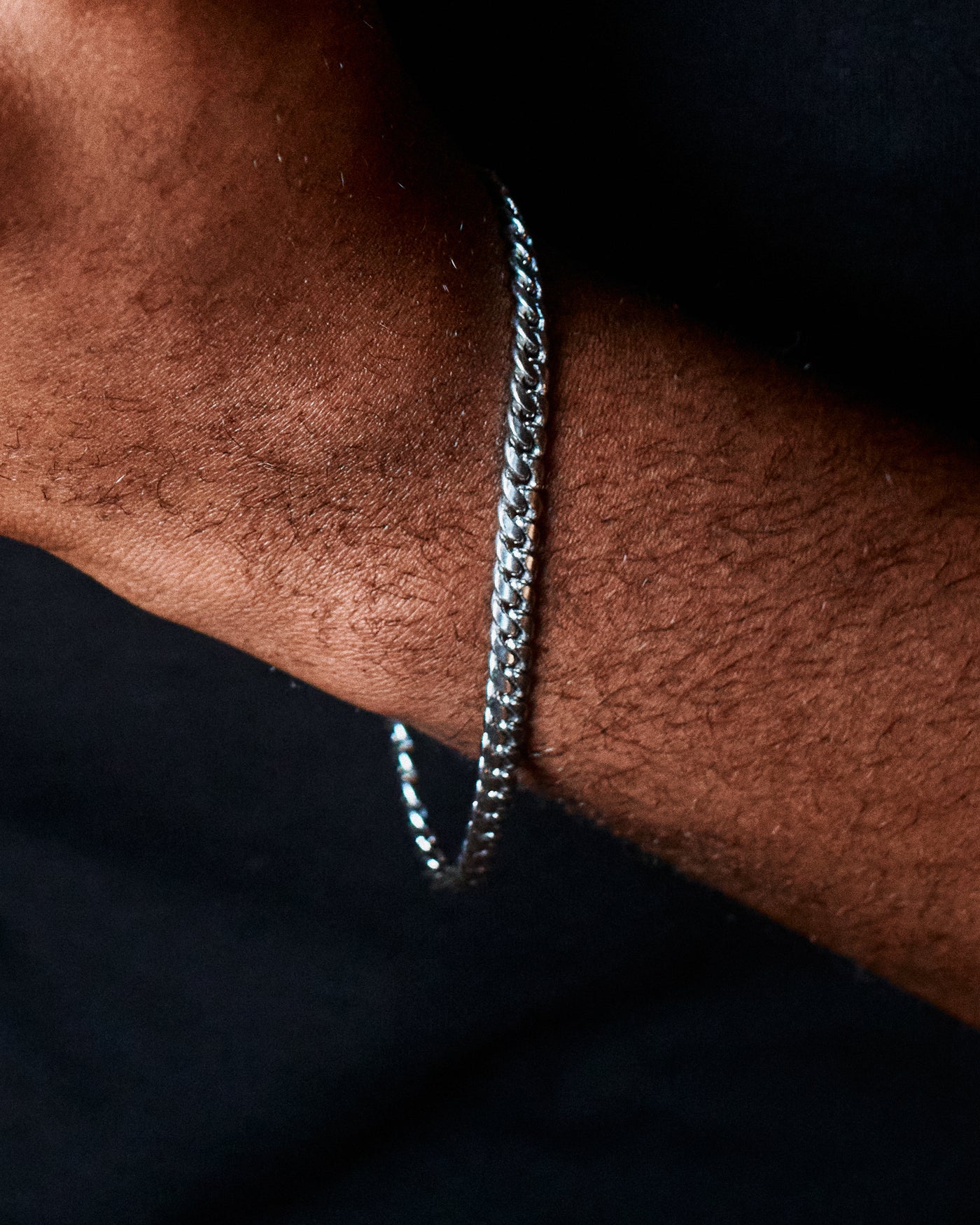 Cuban Bracelet 5mm - styled with Cuban Bracelet 5mm, Onyx Signet Ring, Hammered Band Ring and Plain Signet Ring