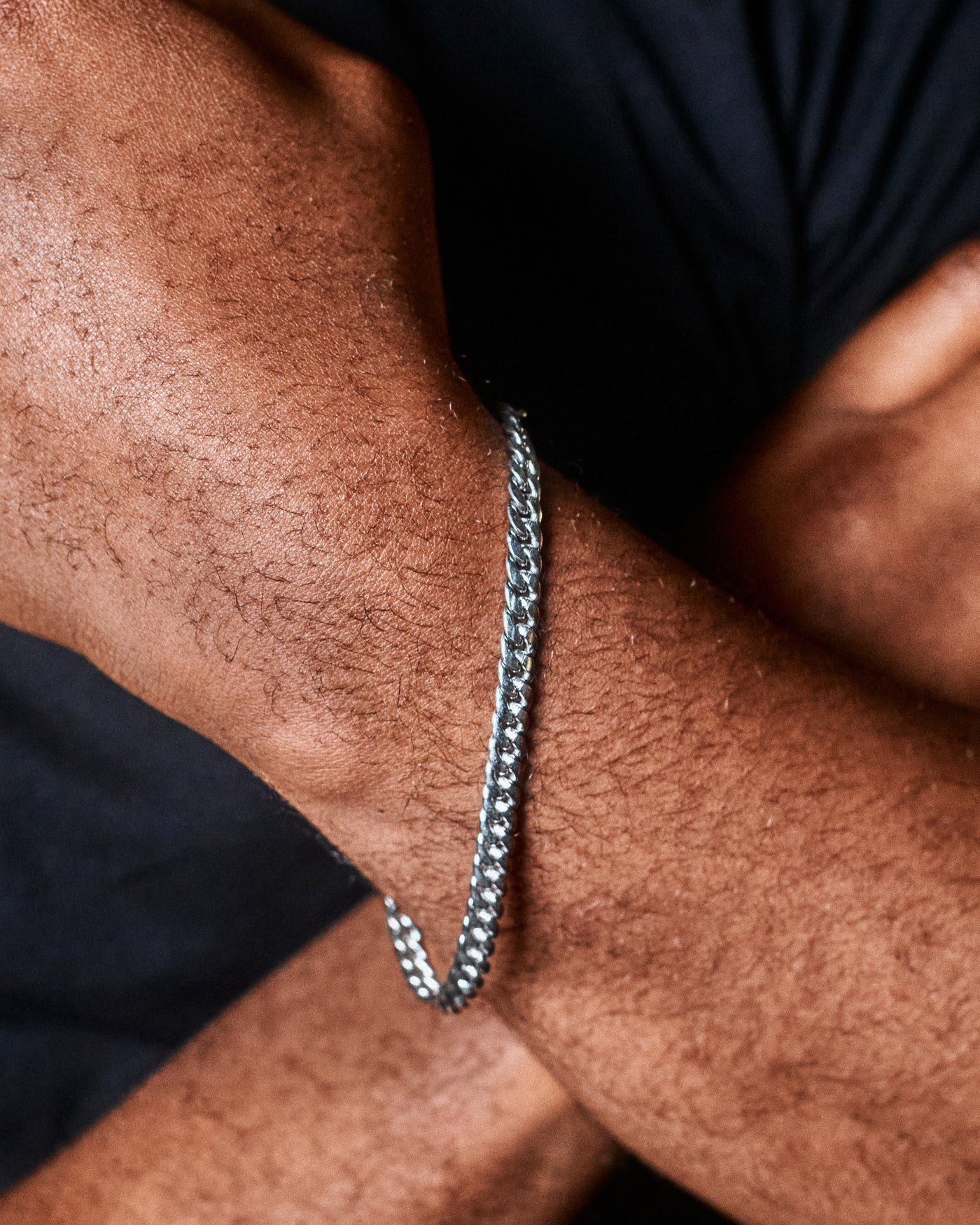 Cuban Bracelet 5mm - styled with Cuban Bracelet 5mm, Onyx Signet Ring, Plain Band Ring and Figaro Bracelet 5mm