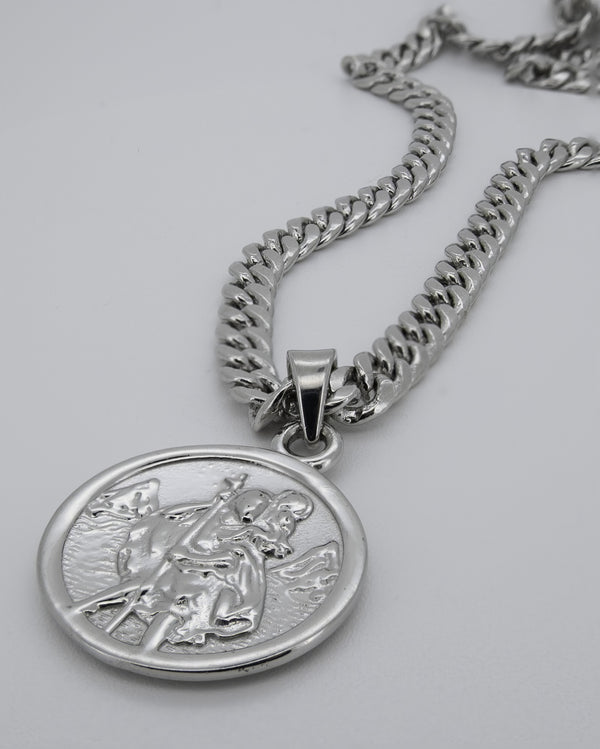 St Christopher Pendant - with Cuban chain, 925 sterling silver